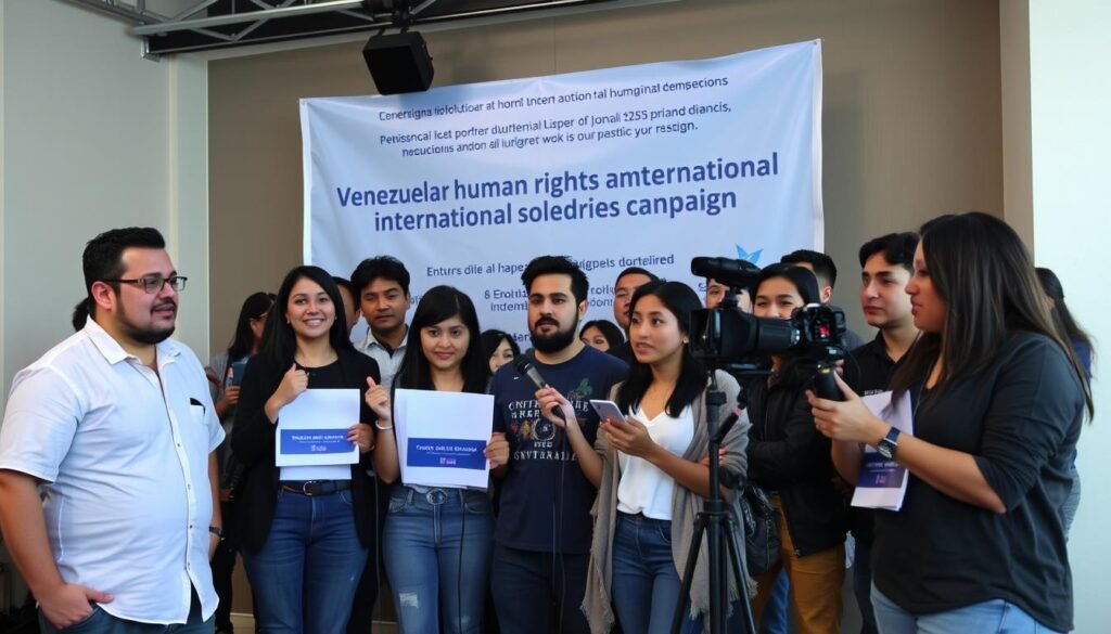 Aktivis HAM Venezuela melakukan kampanye solidaritas internasional terkait isu HAM di Venezuela Aktivis HAM Venezuela melakukan kampanye solidaritas internasional terkait isu HAM di Venezuela