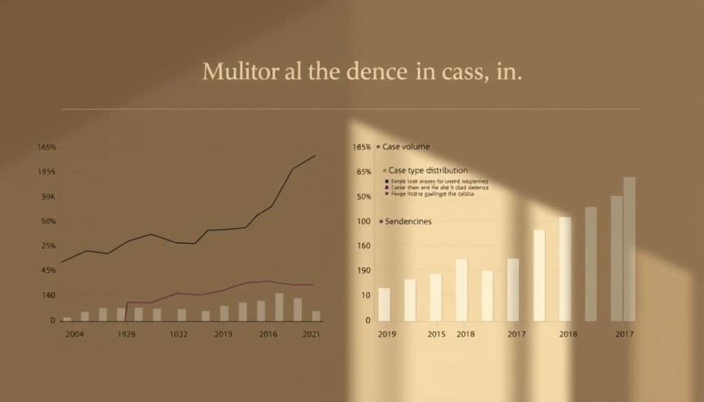 A detailed data visualization depicting the latest trends in Islamic jurisprudence cases in Indonesia. A clean, minimalist infographic layout showcases key statistical metrics against a muted, earthy color palette. Elegant line graphs and bar charts present case volume, case type distribution, and sentencing outcomes over time, conveyed through a precise, analytical style. Subtle geometric elements and elegant typography reinforce the data-driven, academic tone. Diffused lighting casts a contemplative, scholarly atmosphere, inviting the viewer to closely examine the insights presented. A detailed data visualization depicting the latest trends in Islamic jurisprudence cases in Indonesia. A clean, minimalist infographic layout showcases key statistical metrics against a muted, earthy color palette. Elegant line graphs and bar charts present case volume, case type distribution, and sentencing outcomes over time, conveyed through a precise, analytical style. Subtle geometric elements and elegant typography reinforce the data-driven, academic tone. Diffused lighting casts a contemplative, scholarly atmosphere, inviting the viewer to closely examine the insights presented.